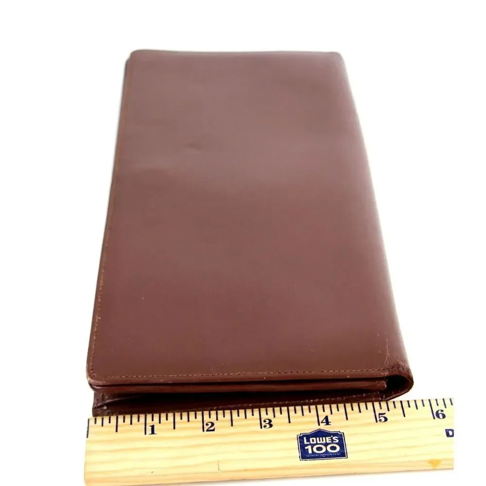 Vintage BROWN GENUINE LEATHER FLAP LONG CLUTCH WALLET ORGANIZER WRISTLET PURSE